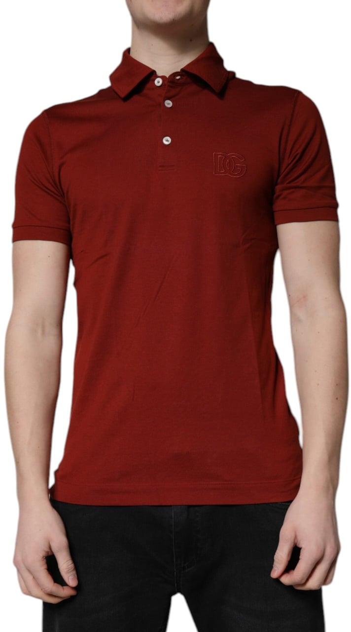 Dolce & Gabbana Red Cotton DG Logo Collared Men Polo T-shirt Rood