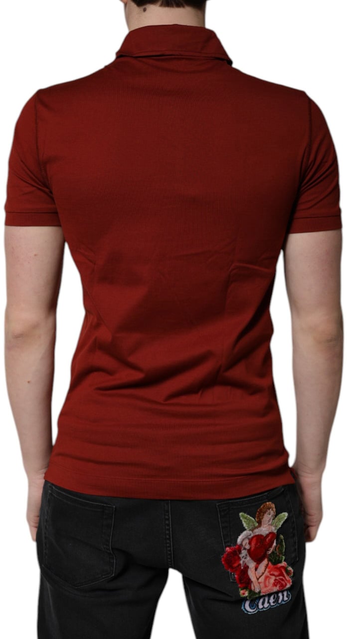 Dolce & Gabbana Red Cotton DG Logo Collared Men Polo T-shirt Rood