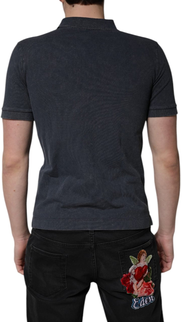 Dolce & Gabbana Dark Blue Logo Plaque Cotton Men Polo Shirt T-shirt Blauw