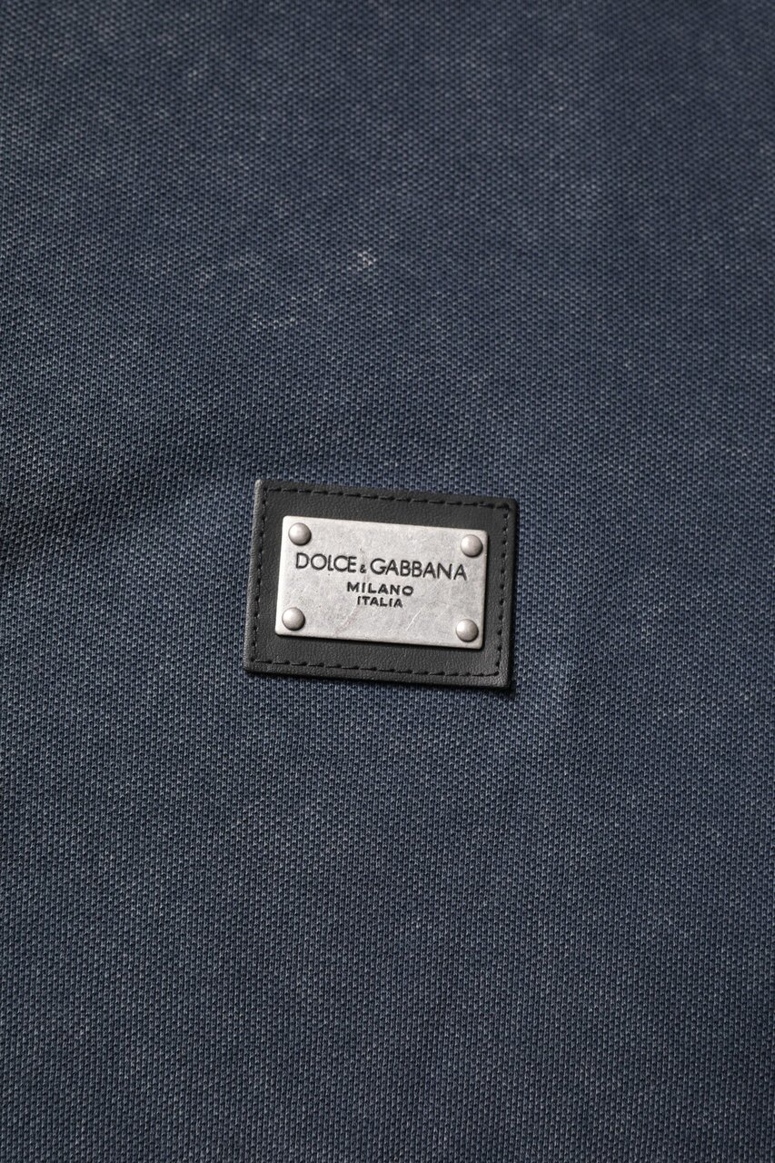 Dolce & Gabbana Dark Blue Logo Plaque Cotton Men Polo Shirt T-shirt Blauw
