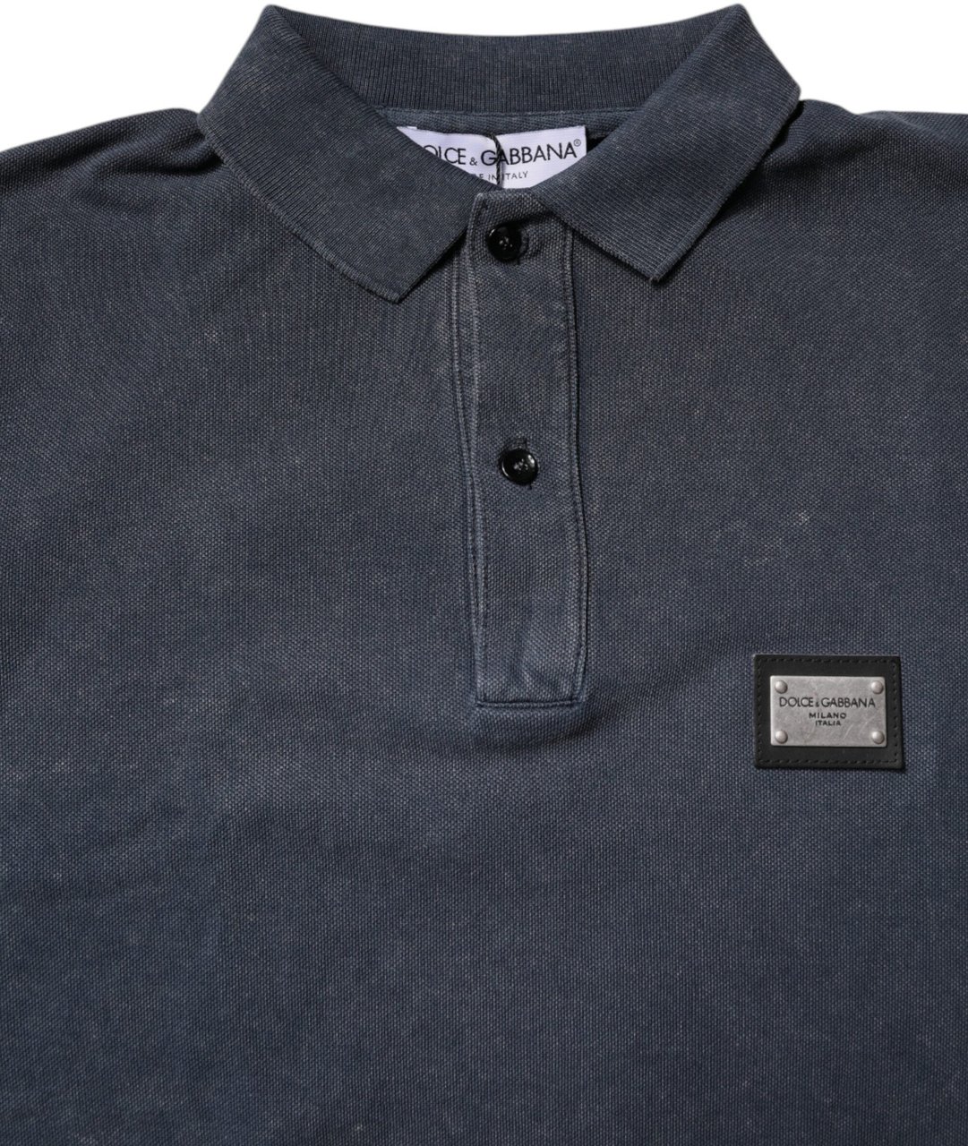 Dolce & Gabbana Dark Blue Logo Plaque Cotton Men Polo Shirt T-shirt Blauw