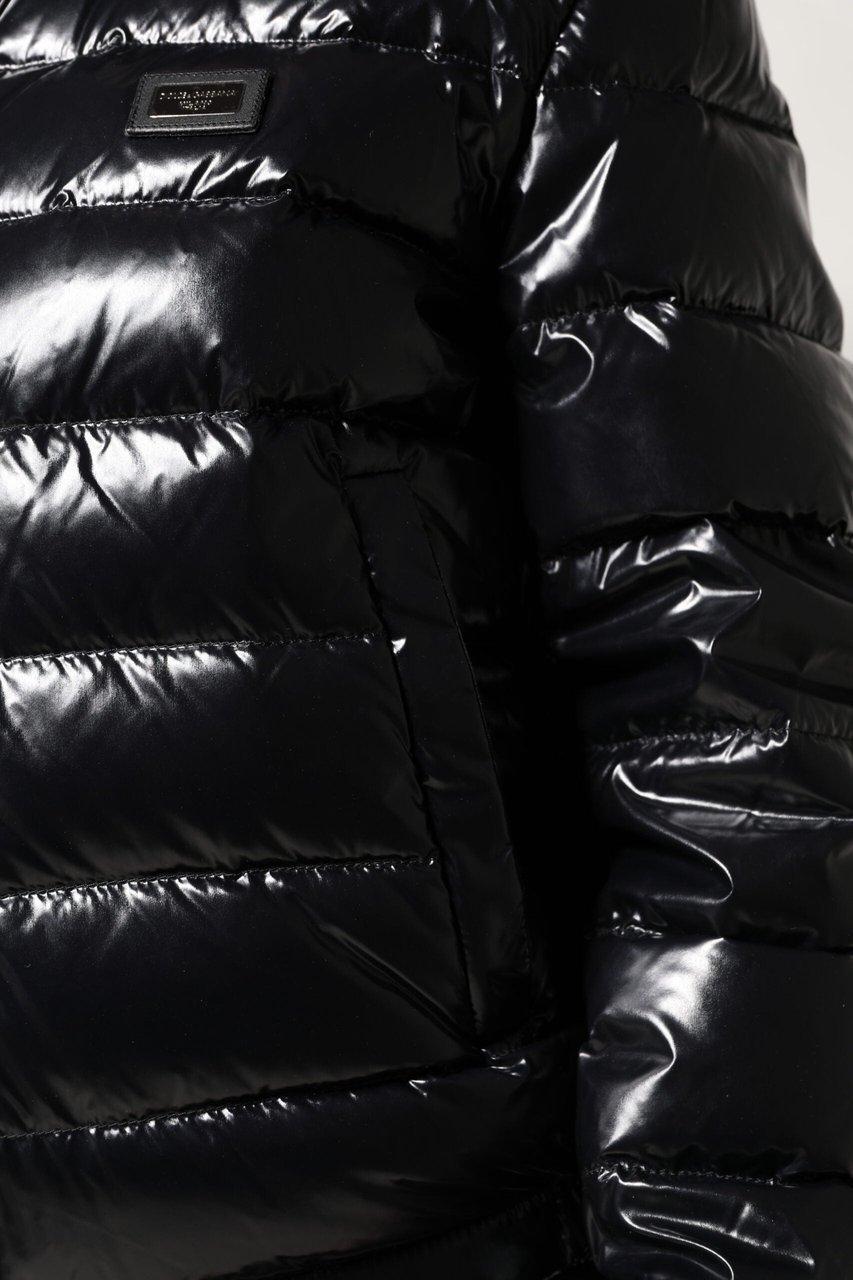 Dolce & Gabbana Black Logo Plaque Full Zip Puffer Jacket Zwart