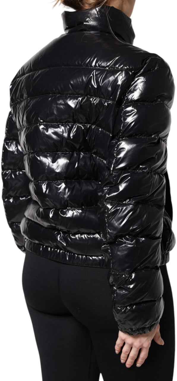 Dolce & Gabbana Black Logo Plaque Full Zip Puffer Jacket Zwart