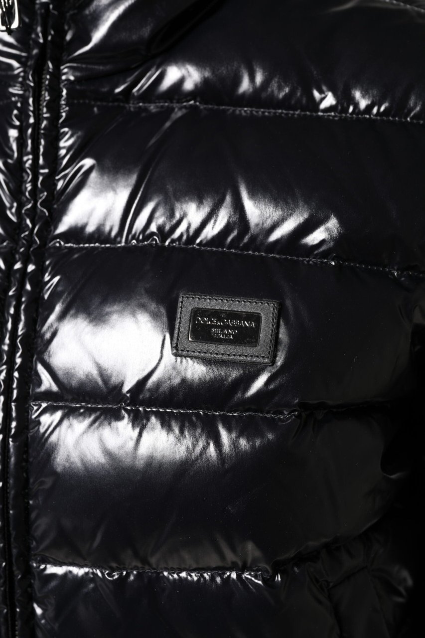 Dolce & Gabbana Black Logo Plaque Full Zip Puffer Jacket Zwart