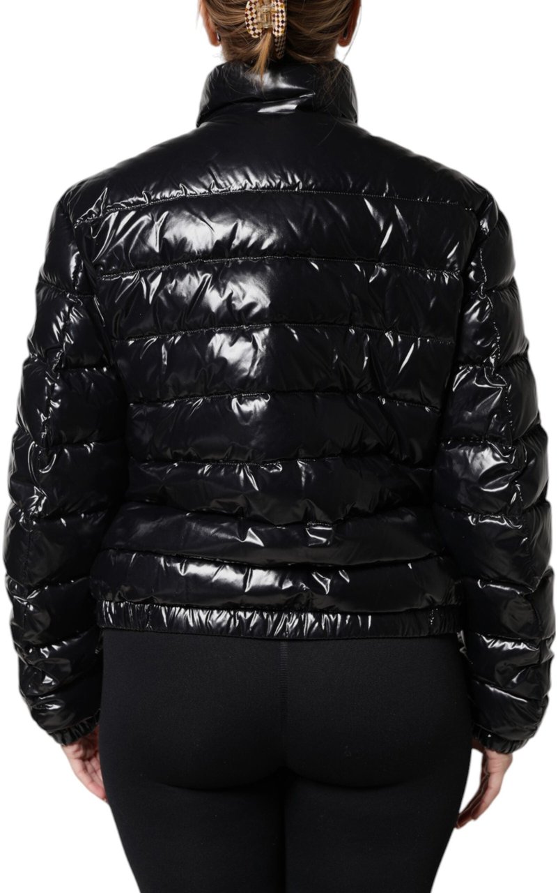 Dolce & Gabbana Black Logo Plaque Full Zip Puffer Jacket Zwart
