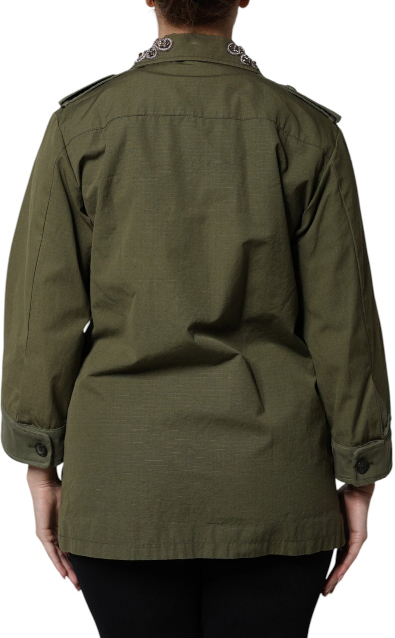 Dolce & Gabbana Military Green Queen Embellished Coat Jacket Groen