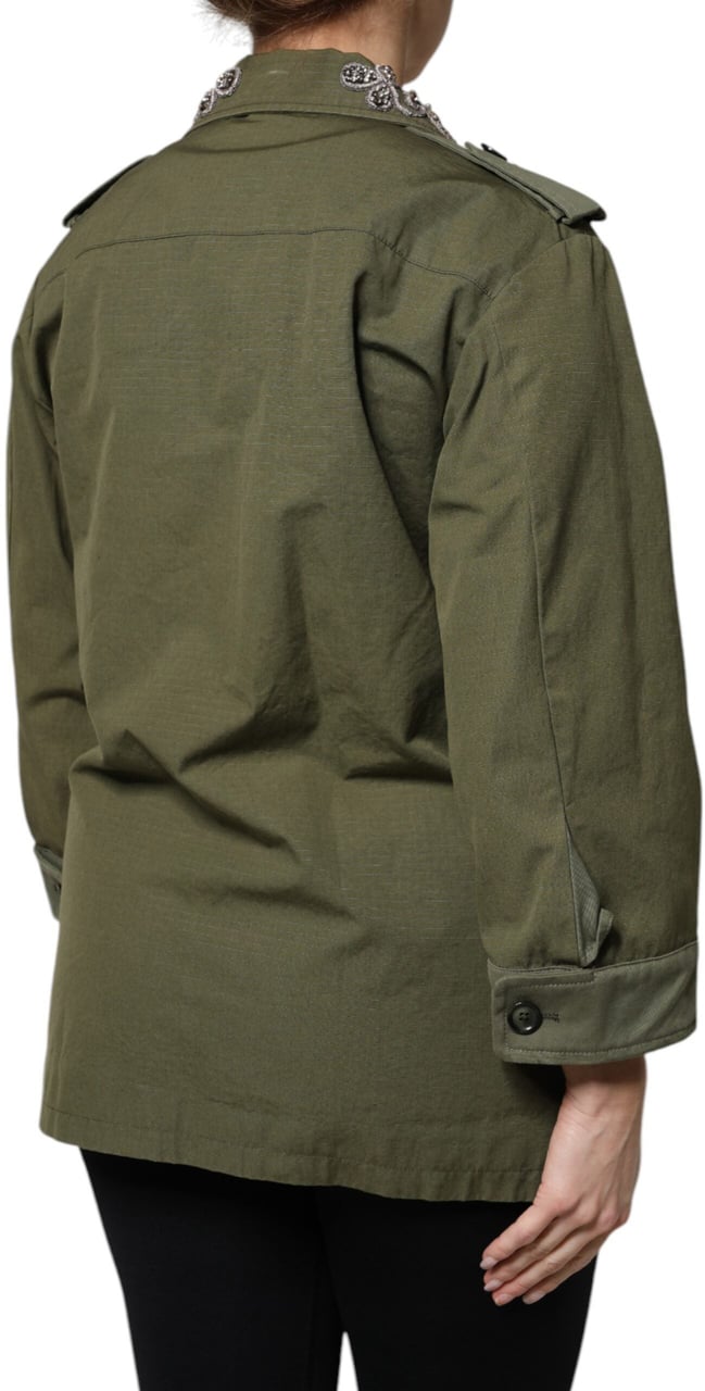 Dolce & Gabbana Military Green Queen Embellished Coat Jacket Groen