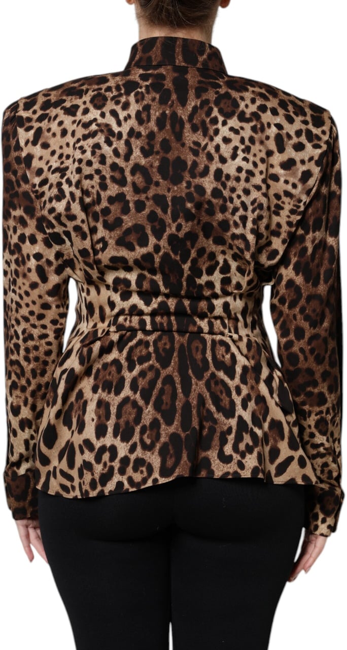 Dolce & Gabbana Brown Leopard Silk Button Down Coat Jacket Bruin