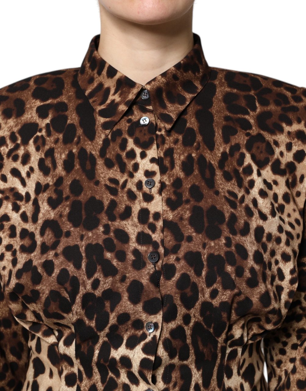 Dolce & Gabbana Brown Leopard Silk Button Down Coat Jacket Bruin