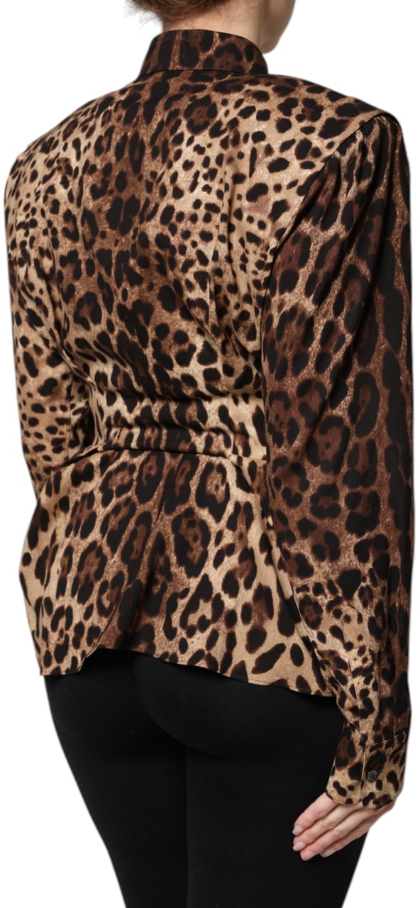 Dolce & Gabbana Brown Leopard Silk Button Down Coat Jacket Bruin