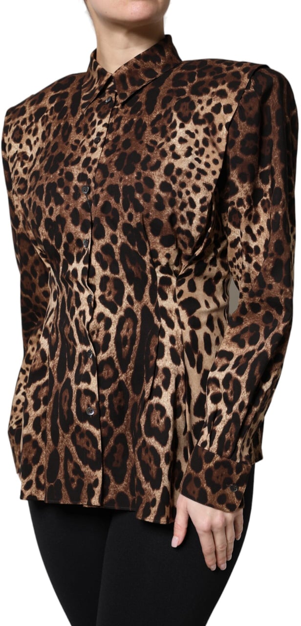 Dolce & Gabbana Brown Leopard Silk Button Down Coat Jacket Bruin