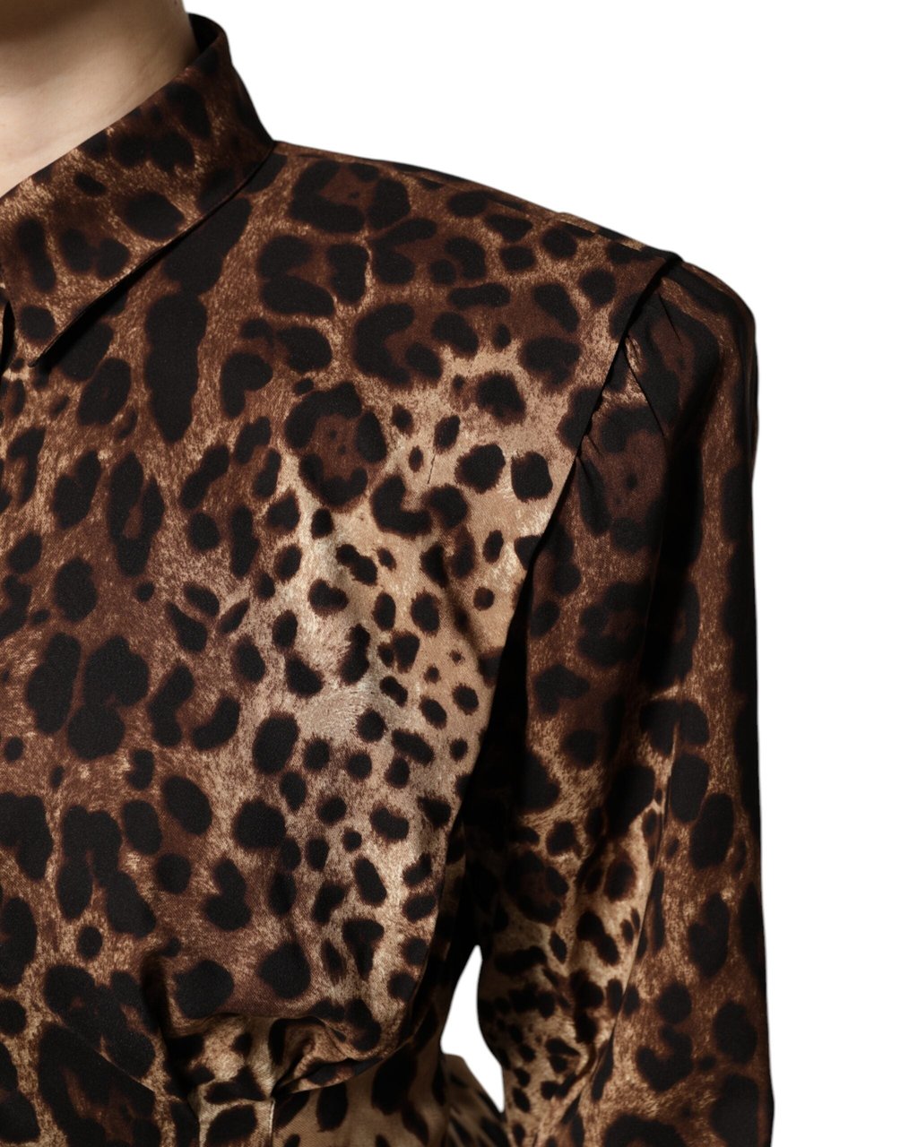 Dolce & Gabbana Brown Leopard Silk Button Down Coat Jacket Bruin