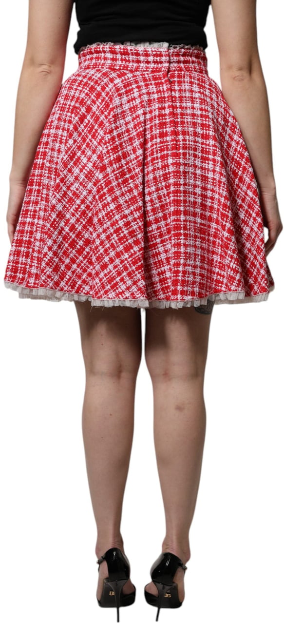 Dolce & Gabbana Red White High Waist A-line Above Knee Skirt Wit