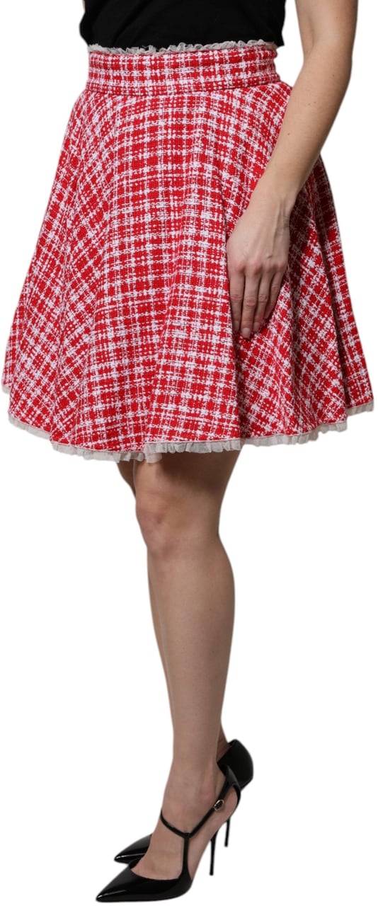Dolce & Gabbana Red White High Waist A-line Above Knee Skirt Wit