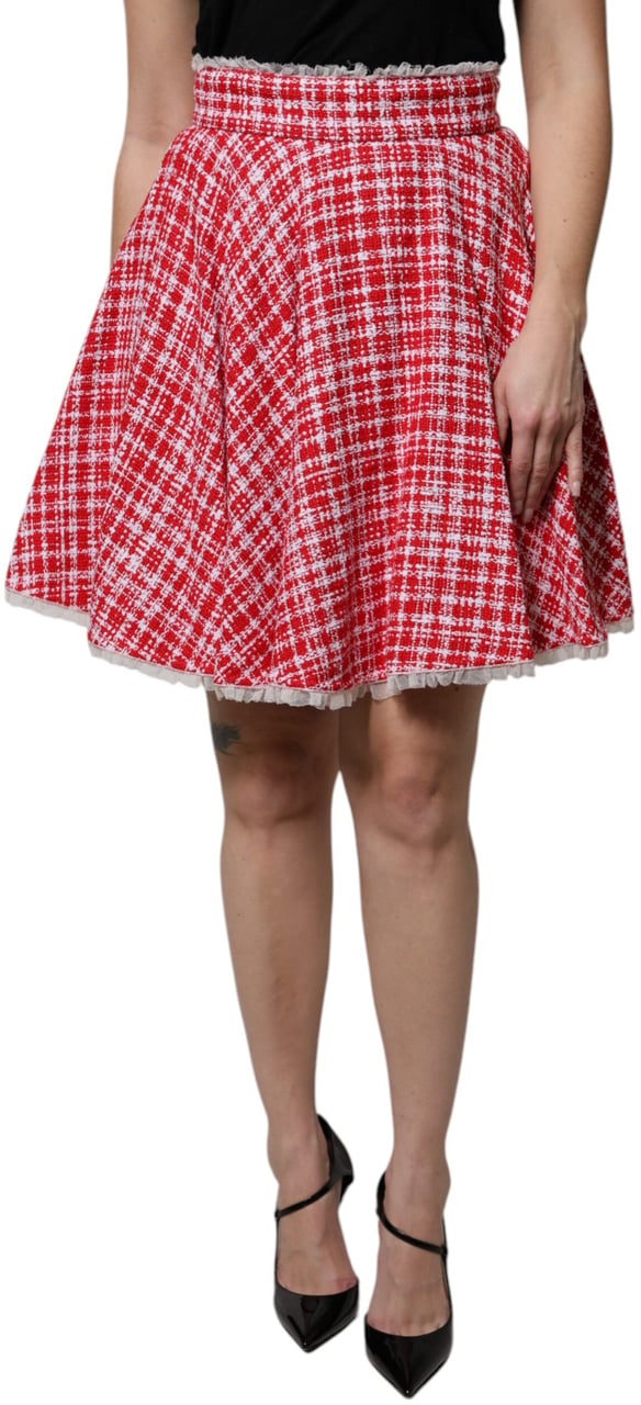 Dolce & Gabbana Red White High Waist A-line Above Knee Skirt Wit