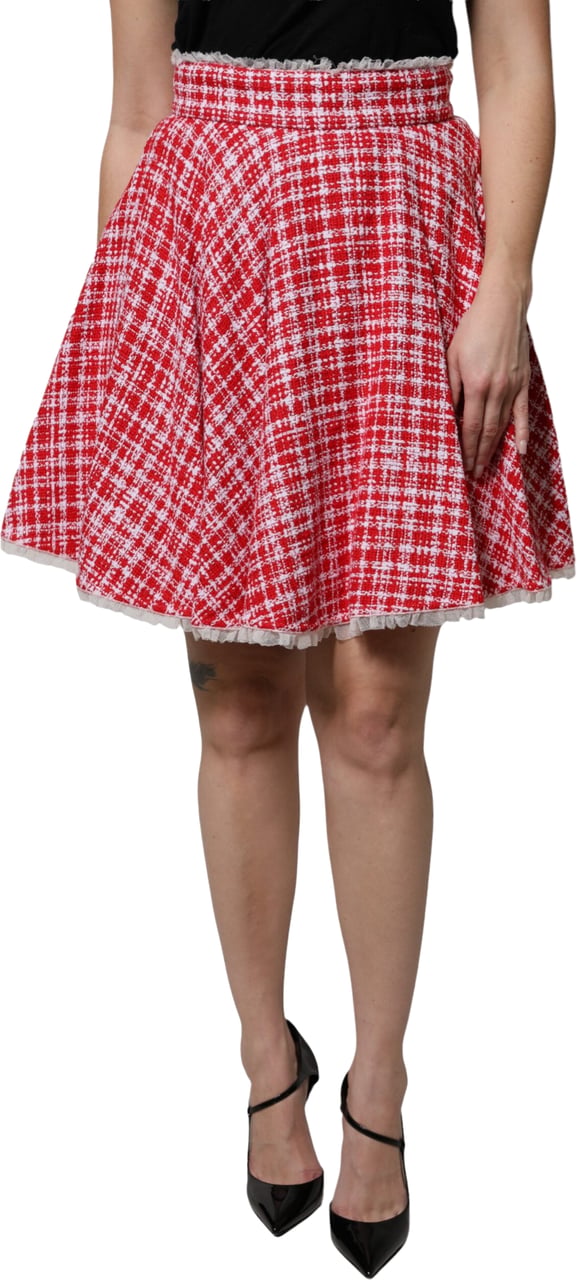 Dolce & Gabbana Red White High Waist A-line Above Knee Skirt Wit