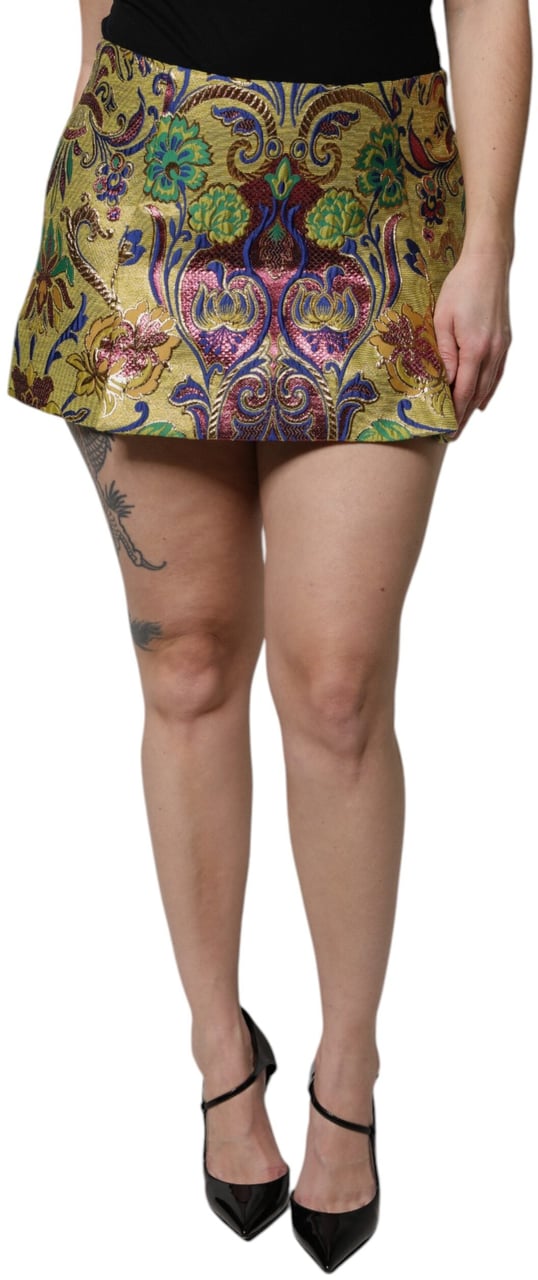 Dolce & Gabbana Multicolor Floral Jacquard Mid Waist Mini Skirt Divers
