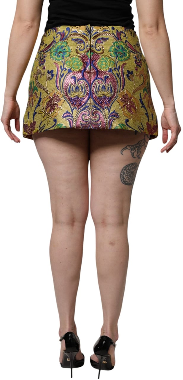 Dolce & Gabbana Multicolor Floral Jacquard Mid Waist Mini Skirt Divers
