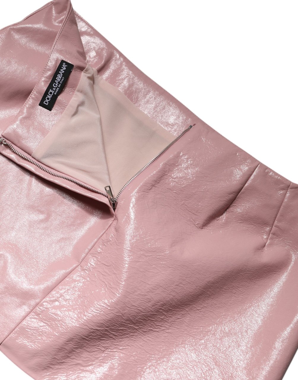 Dolce & Gabbana Glossy Pink Cotton High Waist Mini Skirt Roze