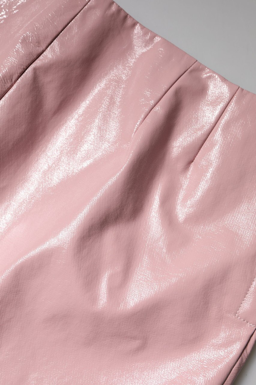 Dolce & Gabbana Glossy Pink Cotton High Waist Mini Skirt Roze