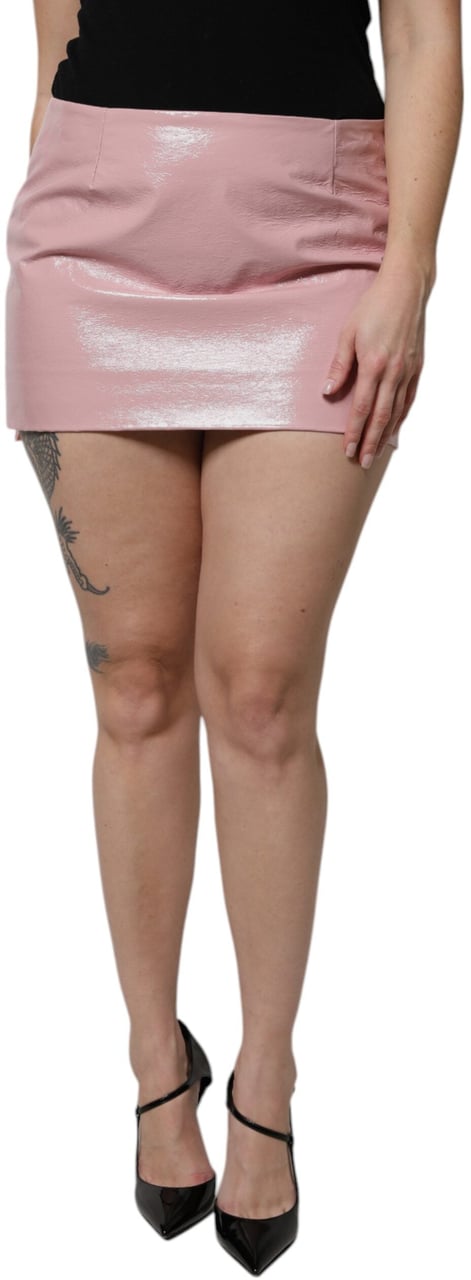Dolce & Gabbana Glossy Pink Cotton High Waist Mini Skirt Roze