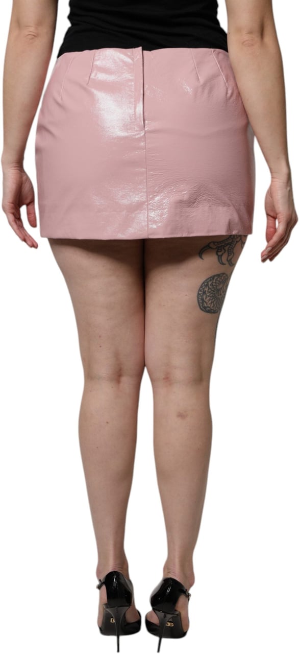 Dolce & Gabbana Glossy Pink Cotton High Waist Mini Skirt Roze