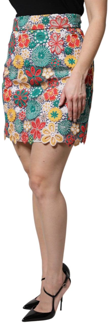 Dolce & Gabbana Multicolor Floral Lace High Waist Mini Skirt Divers