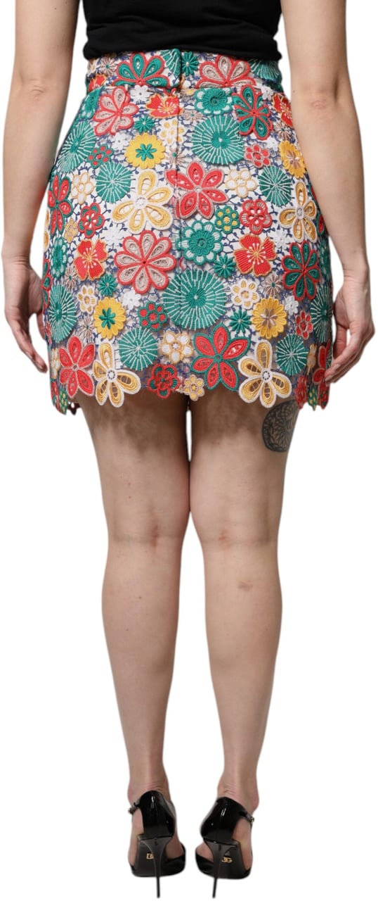 Dolce & Gabbana Multicolor Floral Lace High Waist Mini Skirt Divers