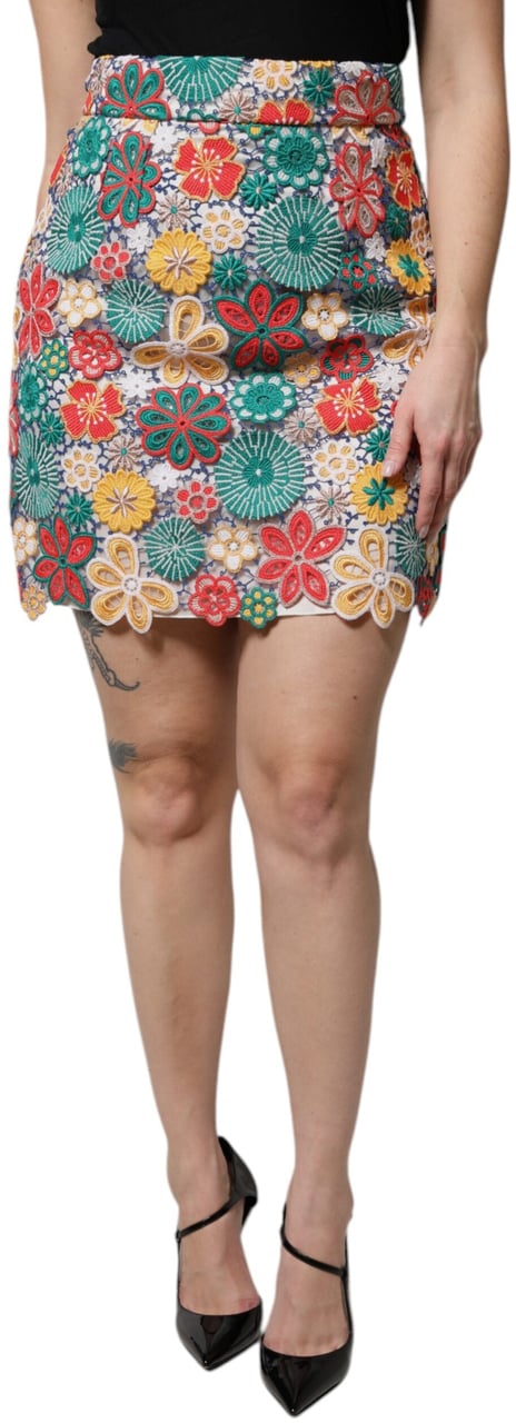 Dolce & Gabbana Multicolor Floral Lace High Waist Mini Skirt Divers