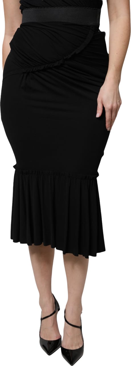 Dolce & Gabbana Black Mermaid Cut High Waist Midi Skirt Zwart