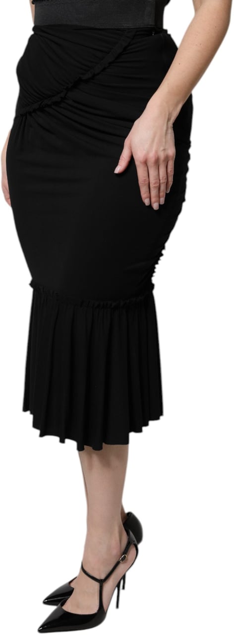 Dolce & Gabbana Black Mermaid Cut High Waist Midi Skirt Zwart