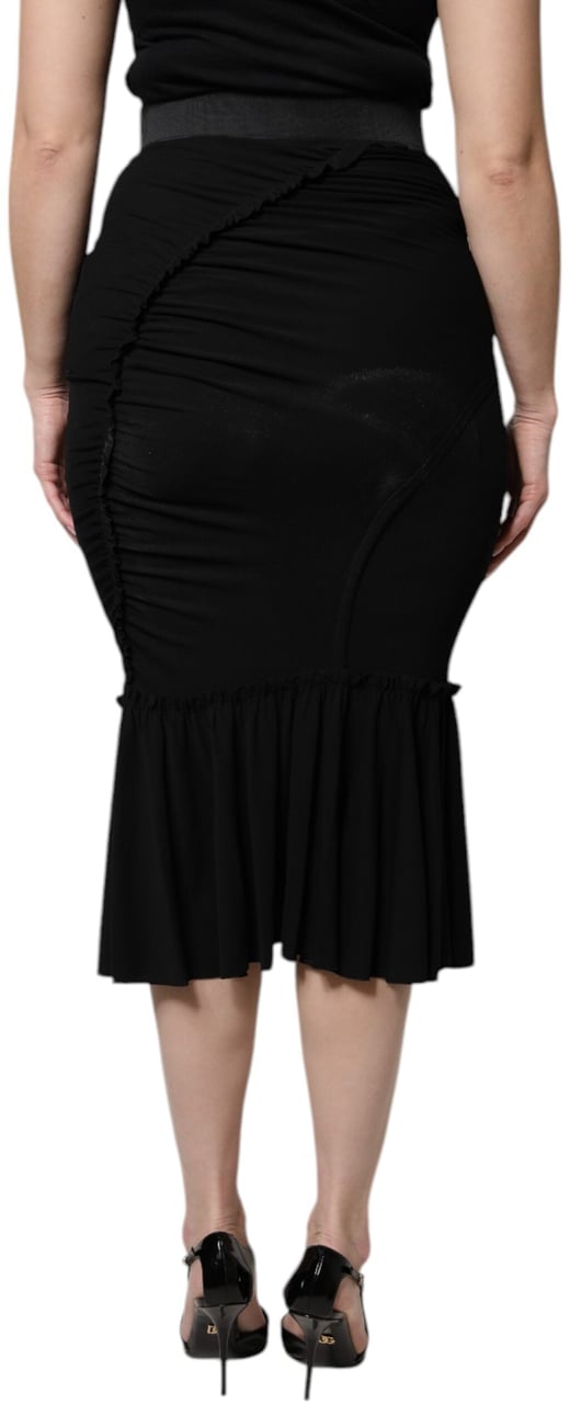 Dolce & Gabbana Black Mermaid Cut High Waist Midi Skirt Zwart