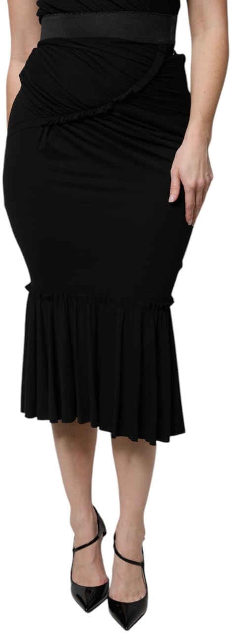 Dolce & Gabbana Black Mermaid Cut High Waist Midi Skirt Zwart