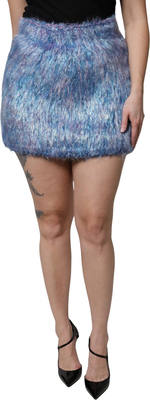 Dolce & Gabbana Multicolor Plush High Waist Mini Skirt Divers