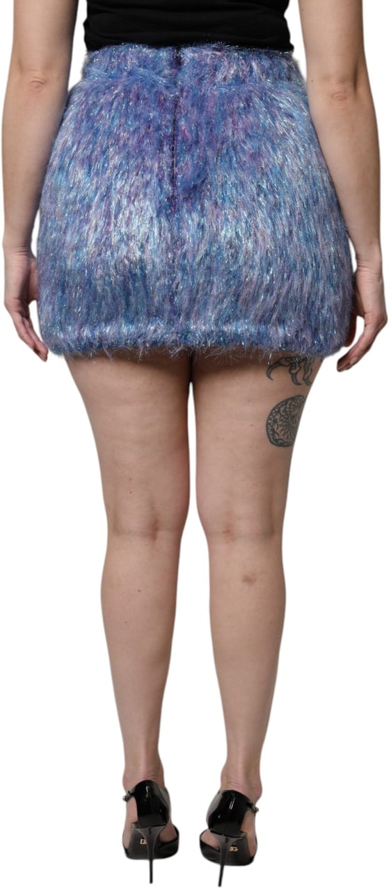 Dolce & Gabbana Multicolor Plush High Waist Mini Skirt Divers
