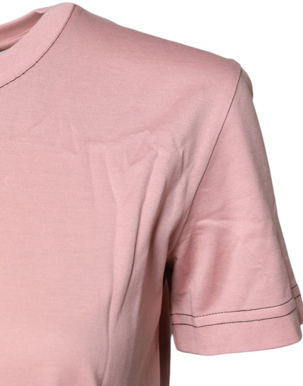 Dolce & Gabbana Pink Logo Print Cotton Crew Neck T-shirt Blauw