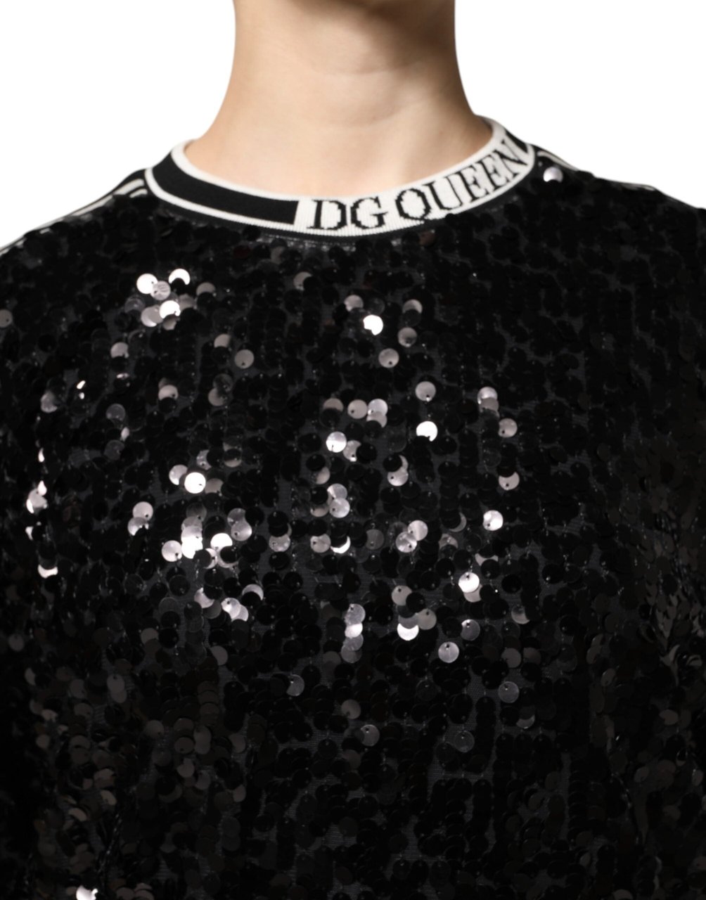Dolce & Gabbana Black DG Queen Sequin Pullover Sweater Zwart