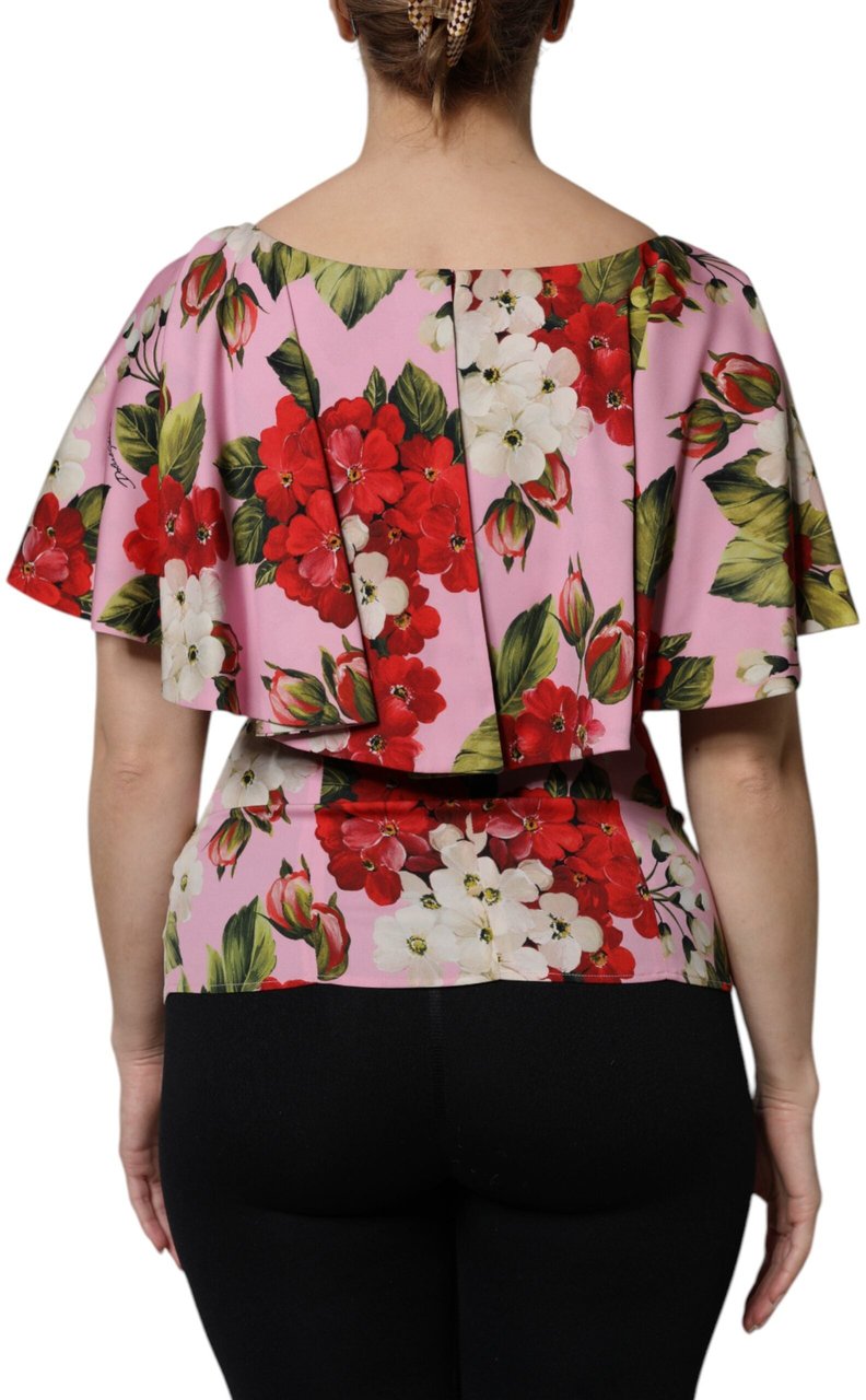 Dolce & Gabbana Pink Floral Silk Short Sleeves Blouse Top Roze
