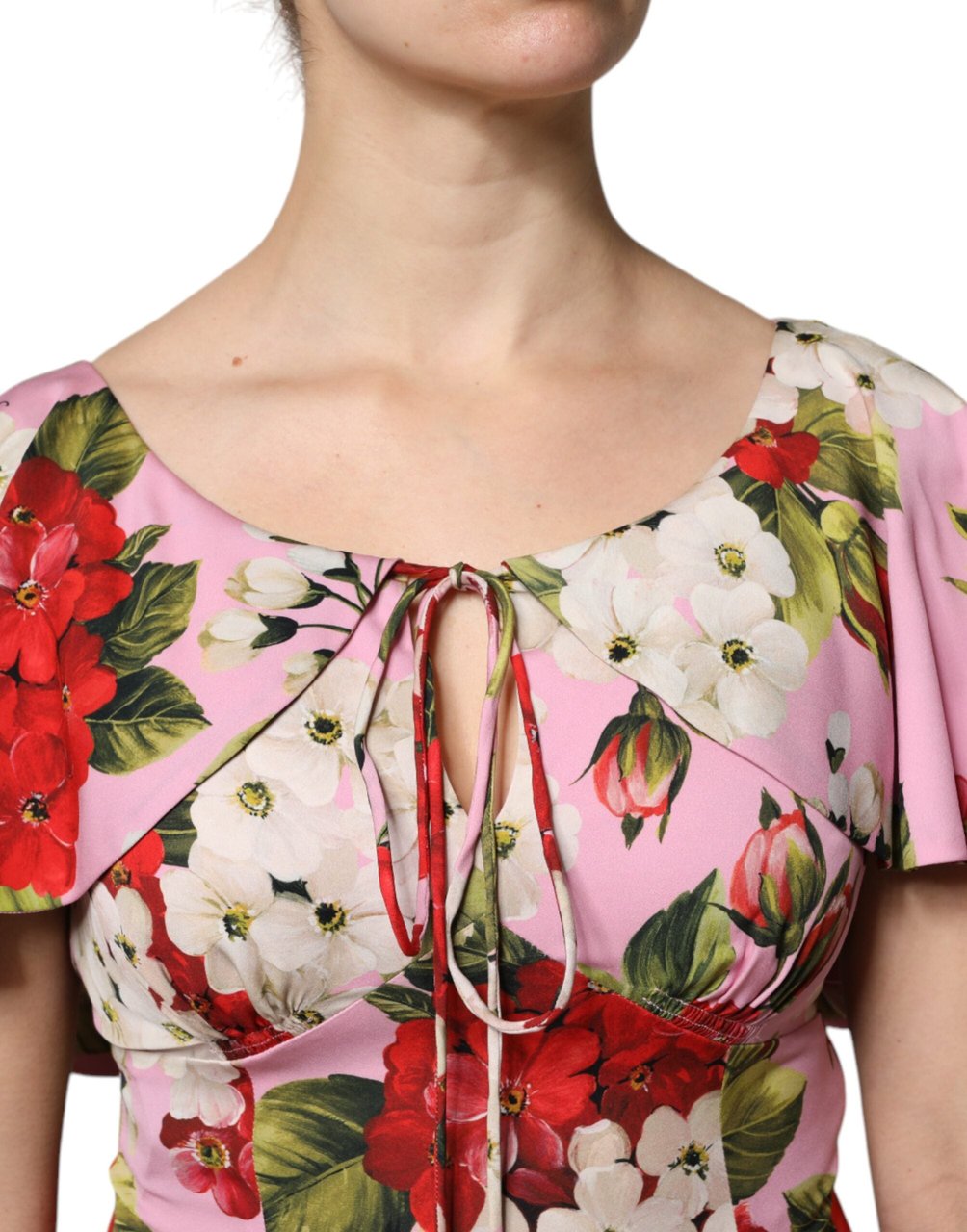 Dolce & Gabbana Pink Floral Silk Short Sleeves Blouse Top Roze