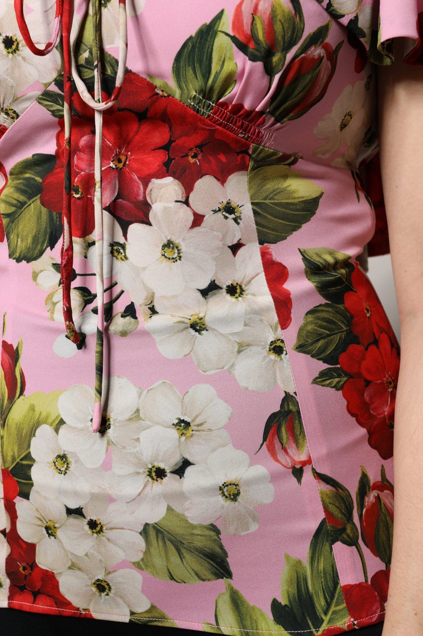 Dolce & Gabbana Pink Floral Silk Short Sleeves Blouse Top Roze