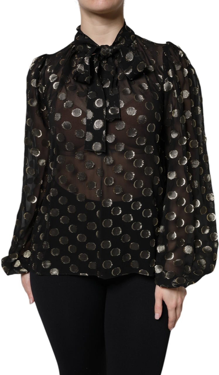 Dolce & Gabbana Black Sheer Tied Neck Polka Dots Blouse Top Divers