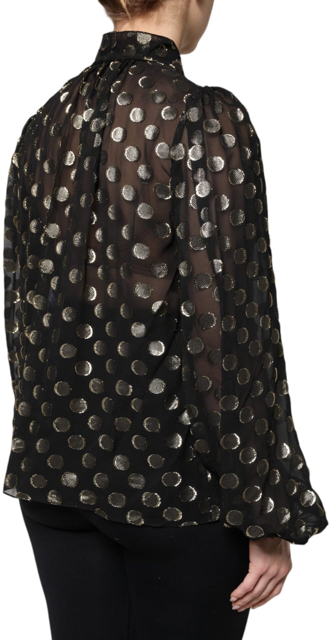 Dolce & Gabbana Black Sheer Tied Neck Polka Dots Blouse Top Divers
