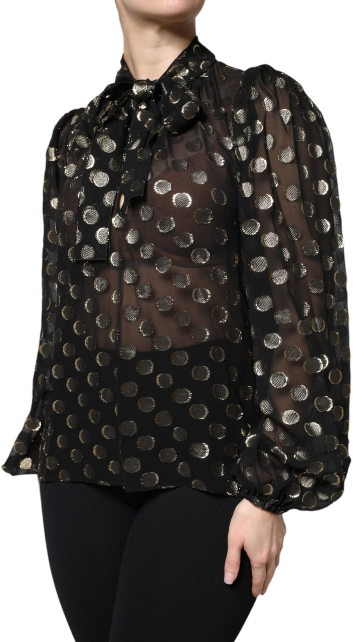 Dolce & Gabbana Black Sheer Tied Neck Polka Dots Blouse Top Divers