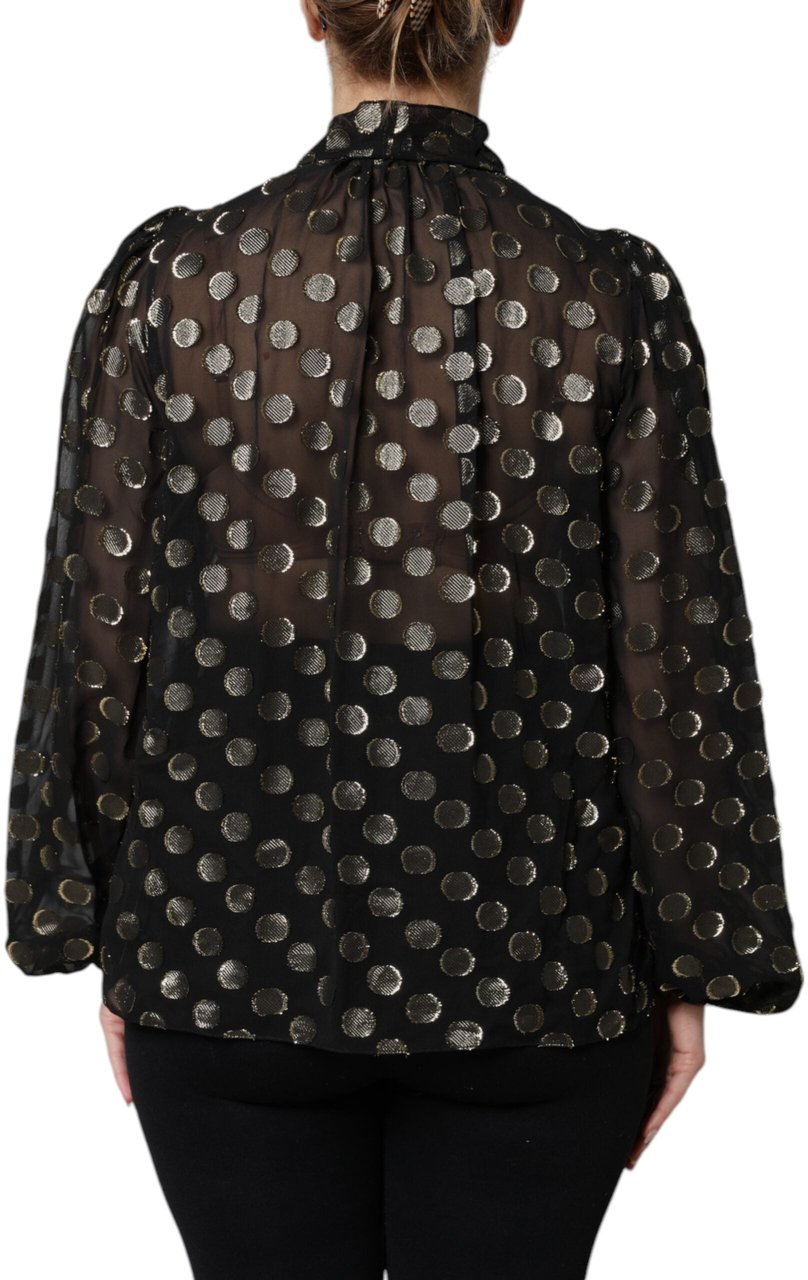 Dolce & Gabbana Black Sheer Tied Neck Polka Dots Blouse Top Divers