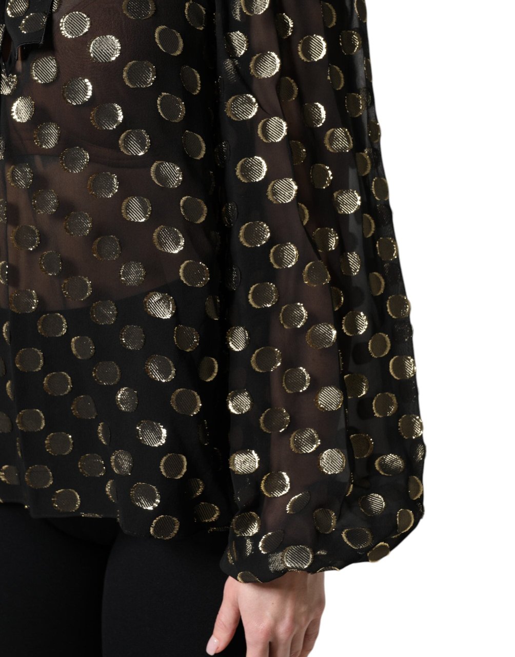 Dolce & Gabbana Black Sheer Tied Neck Polka Dots Blouse Top Divers