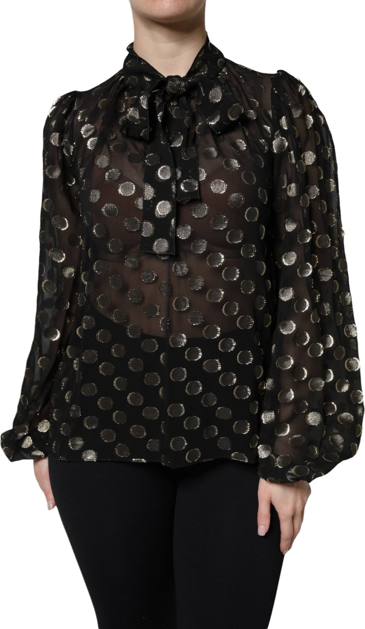 Dolce & Gabbana Black Sheer Tied Neck Polka Dots Blouse Top Divers