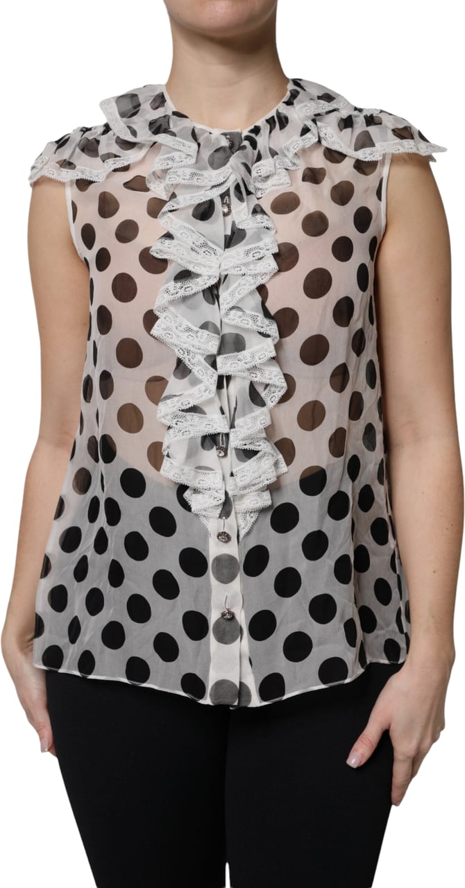Dolce & Gabbana White Black Polka Dot Cotton Sleeveless Top Divers