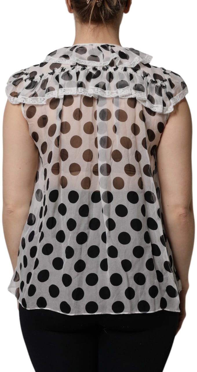 Dolce & Gabbana White Black Polka Dot Cotton Sleeveless Top Divers