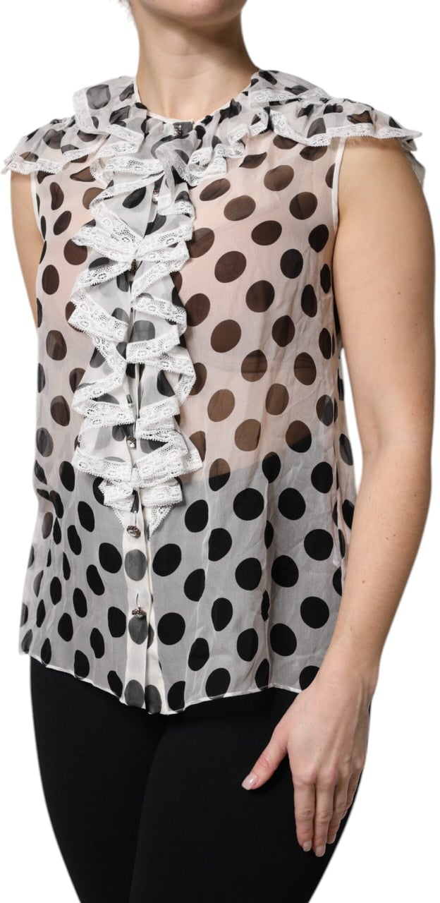 Dolce & Gabbana White Black Polka Dot Cotton Sleeveless Top Divers