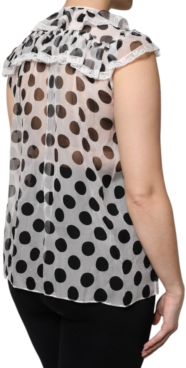 Dolce & Gabbana White Black Polka Dot Cotton Sleeveless Top Divers